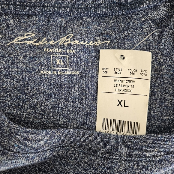 Eddie Bauer Shirt Heather Blue Long Sleeve Crew Neck Pullover Top XL - Picture 5 of 6